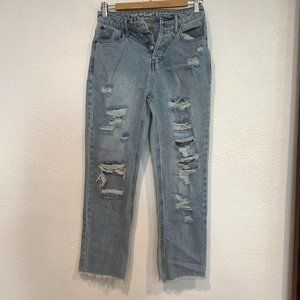 Vanilla Star 90s Boyfriend Jeans Raw Hem Distressed Button Fly W25"xL25" Size 1